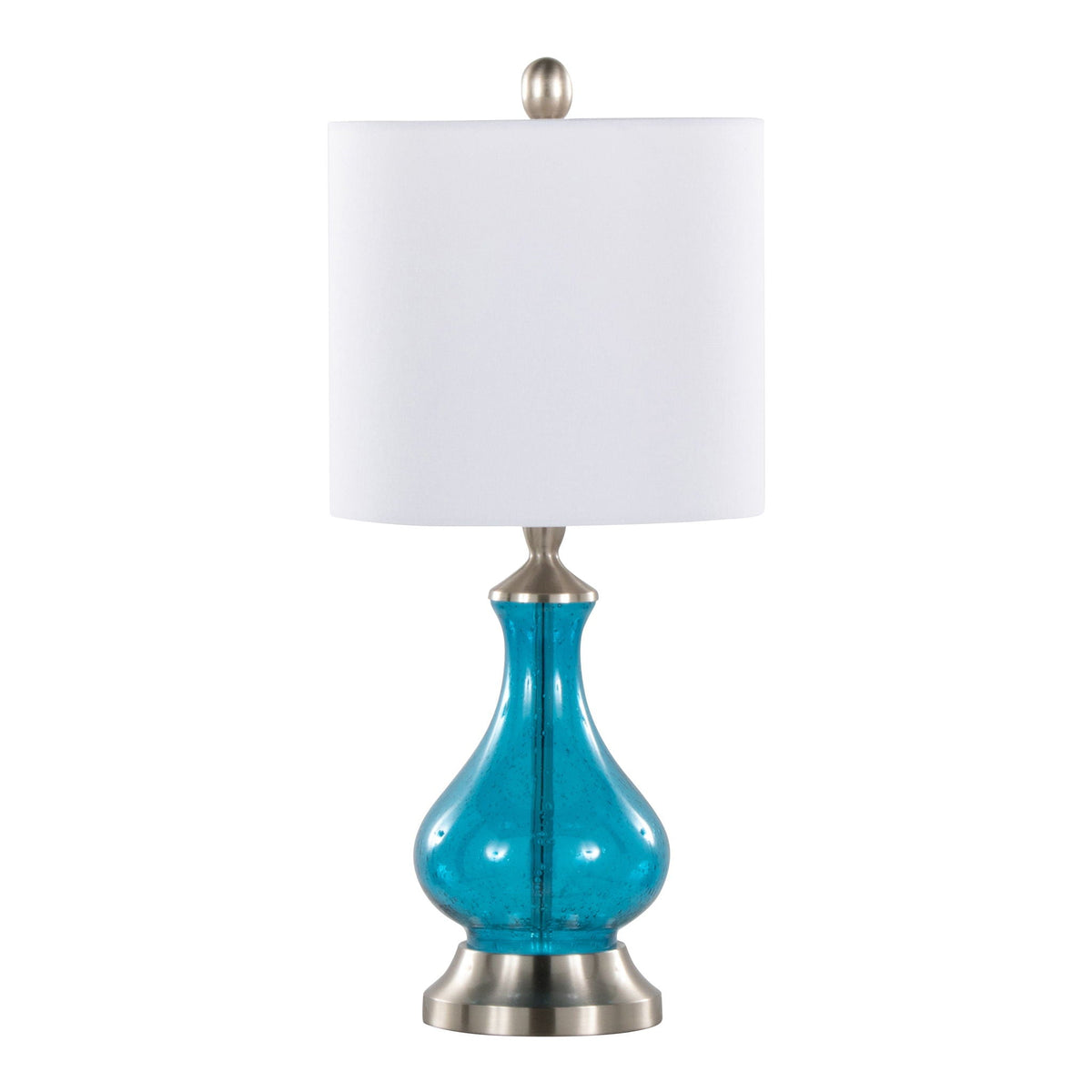 Jasmine table lamp by HouseOfZazla with sapphire blue seeded glass base and white shade on Tampa Home & Garden Store