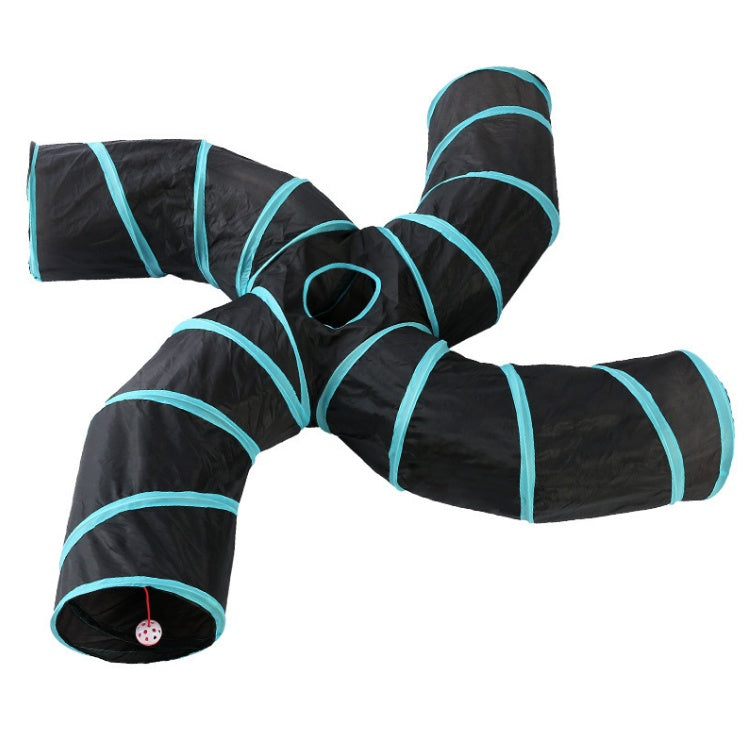 Pet cat toy collapsible S-type tunnel tent, black with turquoise trim, four channels on Tampa Home & Garden Store