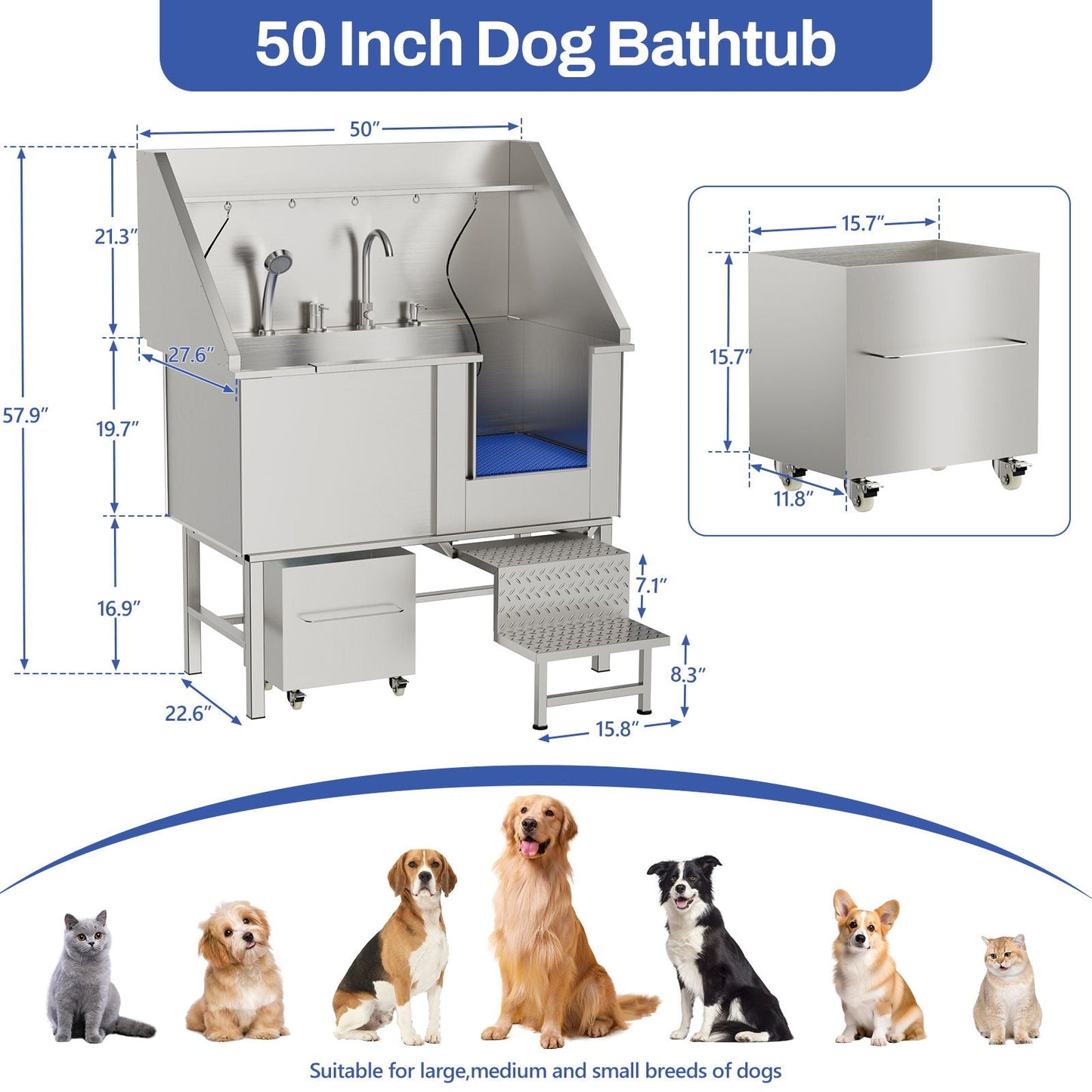 Stainless steel dog washing station by HouseOfZazla, silver seamless design with faucet and hoses on Tampa Home & Garden Store
