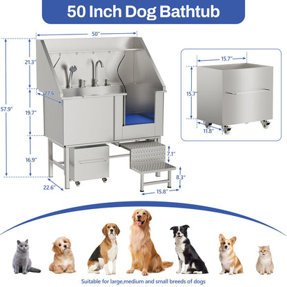 Stainless steel dog washing station by HouseOfZazla, silver seamless design with faucet and hoses on Tampa Home & Garden Store