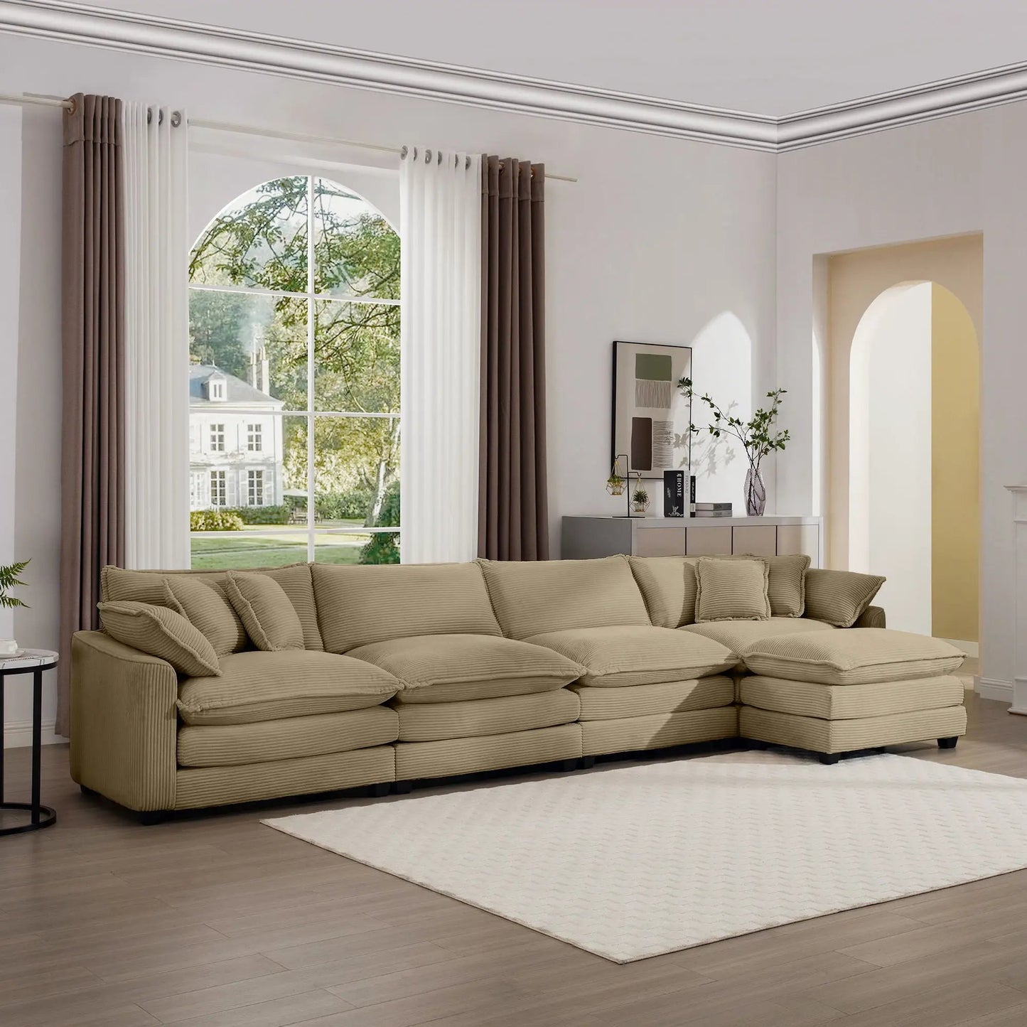 3-piece oversized modular cushion sofa set with ottoman in beige fabric on Tampa Home & Garden Store