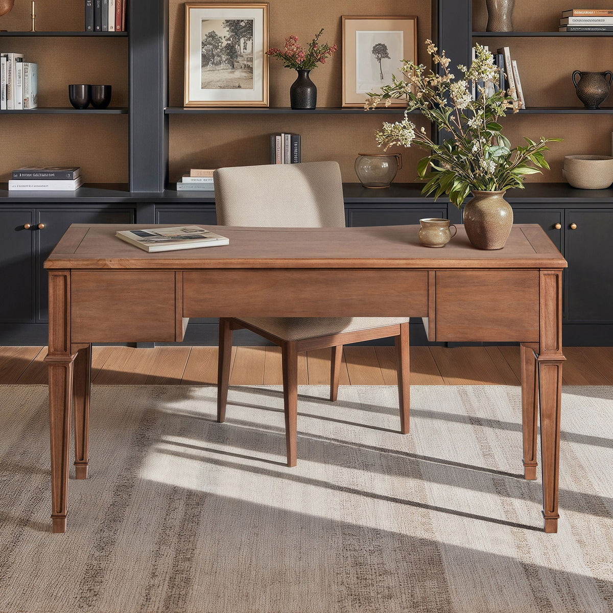 Brown wood executive desk with 3 drawers and satin-gold hardware by HouseOfZazla on Tampa Home & Garden Store