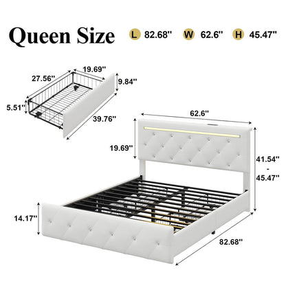 Upholstered Bed Frame with LED Lights Storage