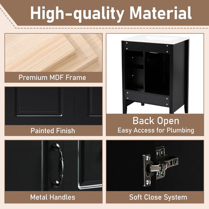 Retro bathroom vanity by HouseOfZazla with ceramic sink, black MDF frame, soft-close drawers on Tampa Home & Garden Store