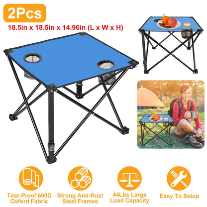 GemGear 2-Pcs foldable camping table set with blue tops and cup holders on Tampa Home & Garden Store