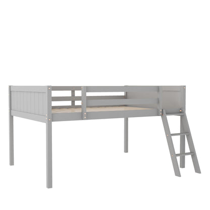 Low loft bed with adjustable ladder in gray, HouseOfZazla loft bed frame with guard rails on Tampa Home & Garden Store