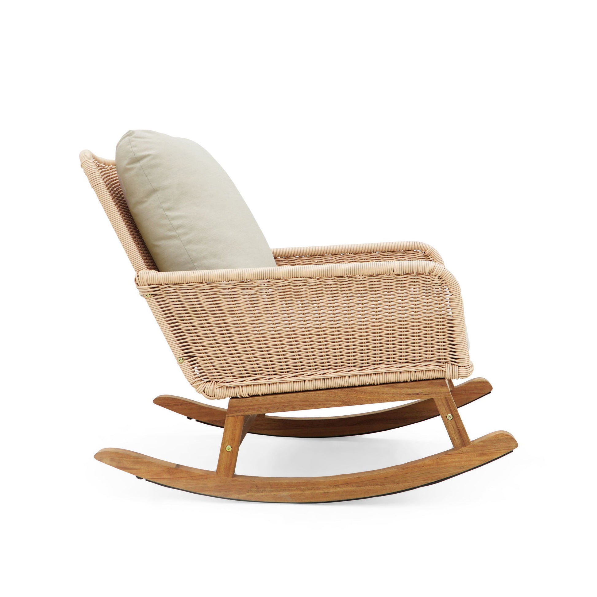 Contemporary Minimalist Wicker Rocking Chair by HouseOfZazla with beige cushions on Tampa Home & Garden Store