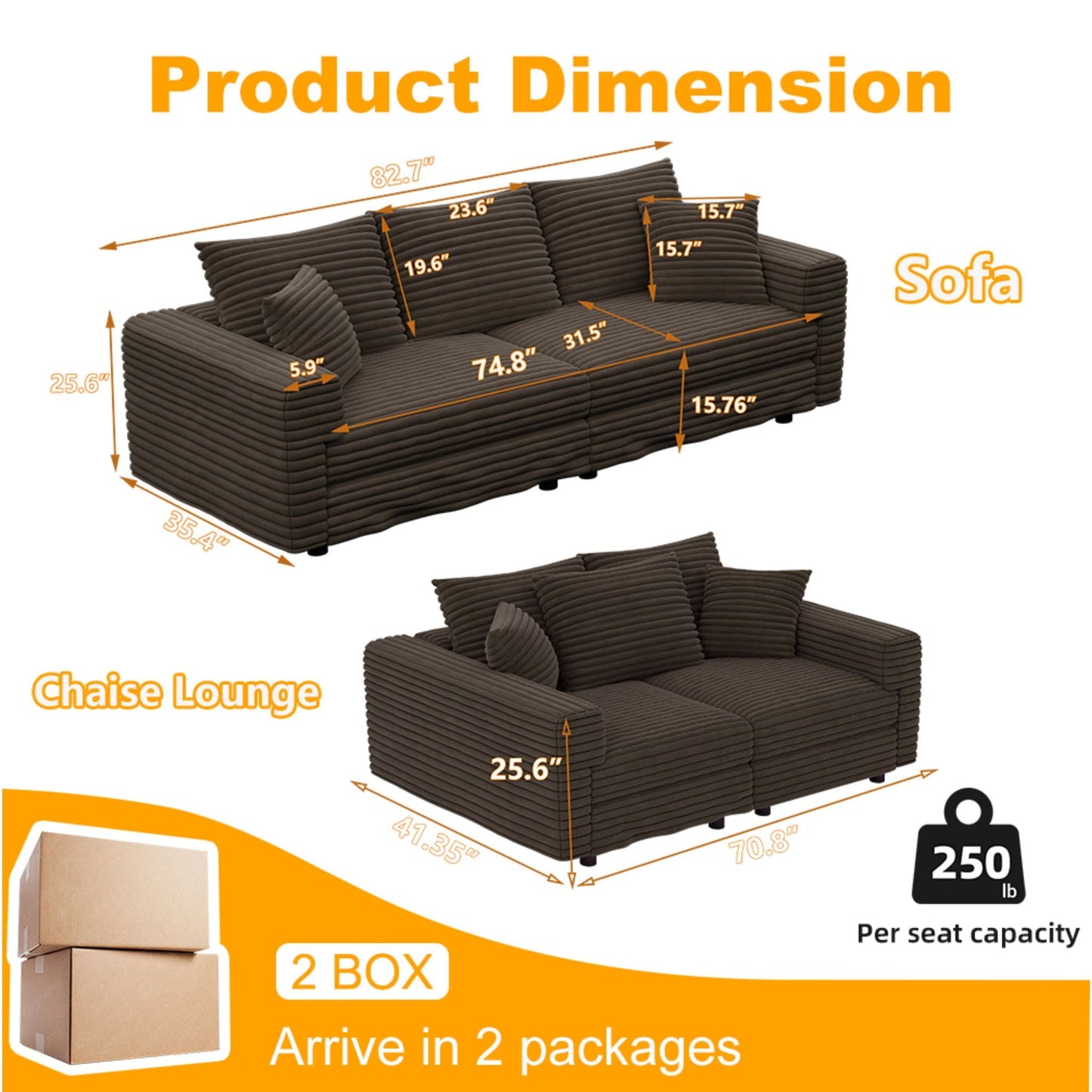 4 Seat Modern Comfy Upholstered Sofa Cloud Couch by HouseOfZazla in brown corduroy on Tampa Home & Garden Store