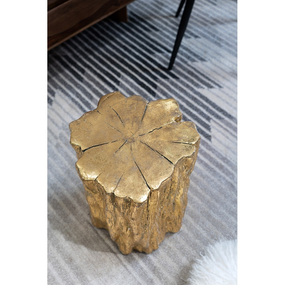 Unique Golden Tree Trunk Stool in antique gold distressed finish decorative accent on Tampa Home & Garden Store