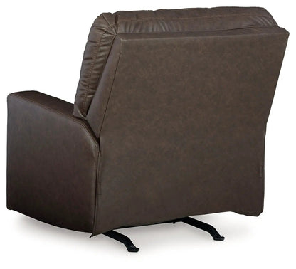 Barlin Mills rocker recliner by Unique Piece Furniture brown faux leather with padded back on Tampa Home & Garden Store