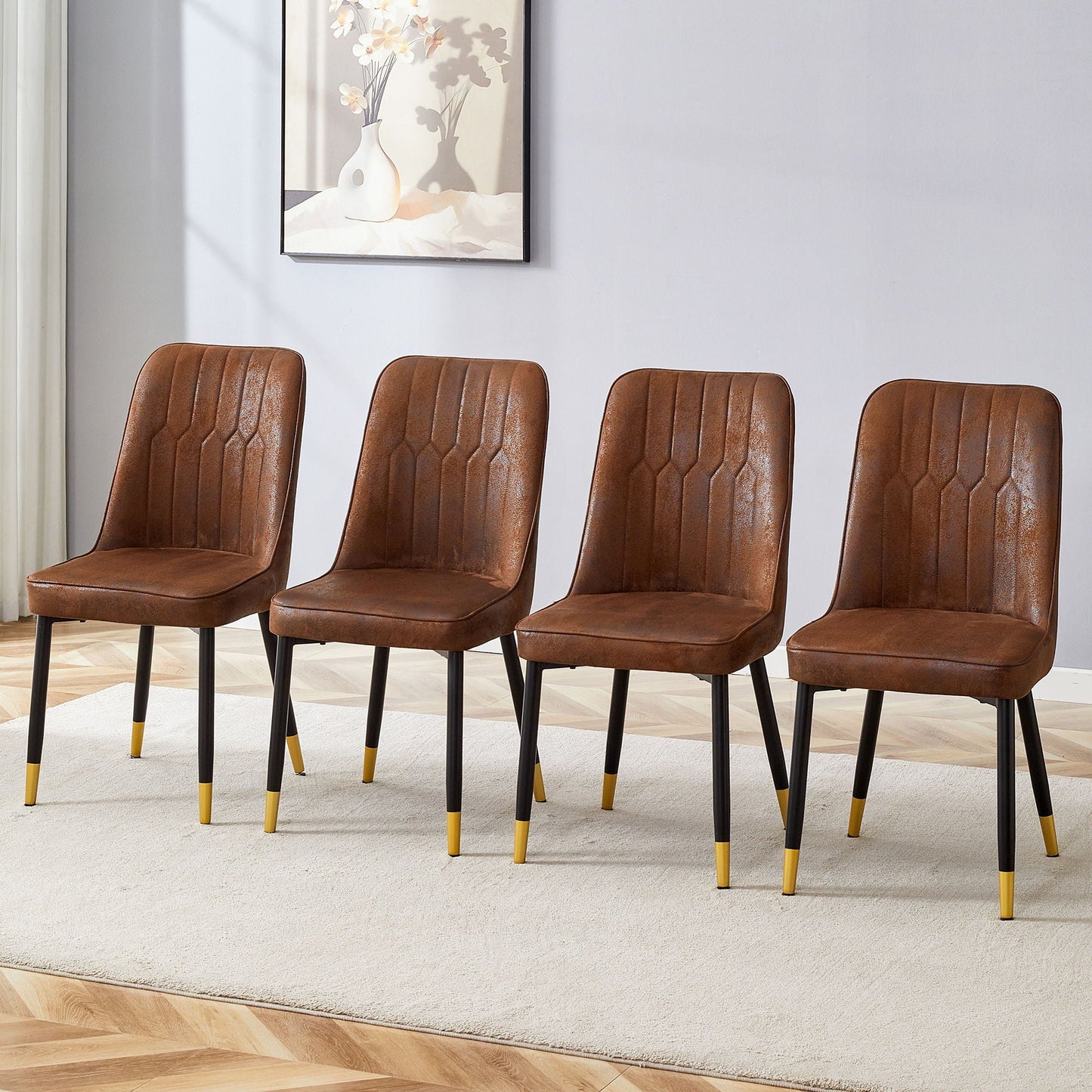 Modern Chair With Metal Legs brown leather seats set of five for kids dining on Tampa Home & Garden Store