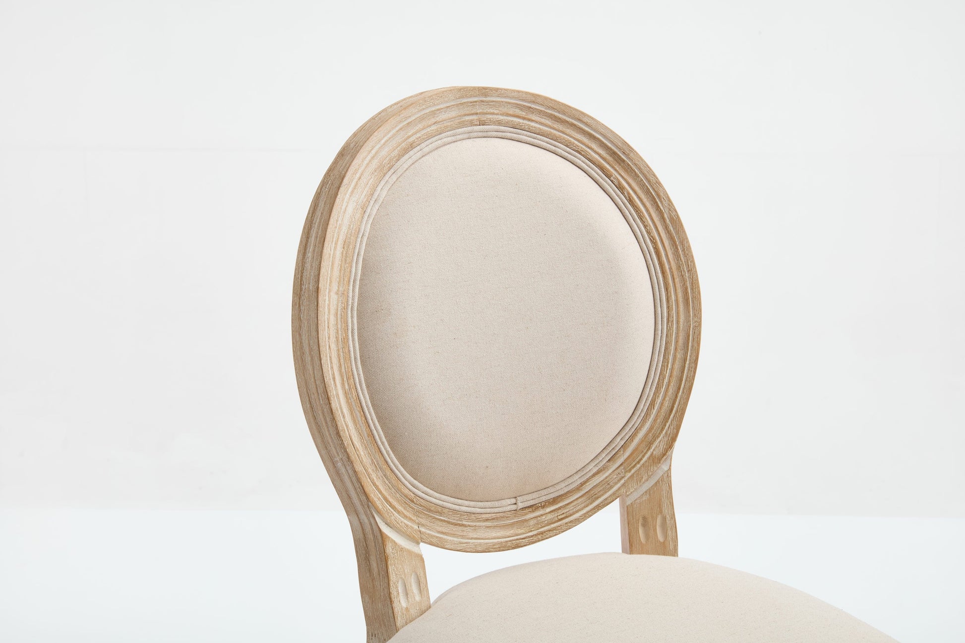 French Country 26in height bar chairs set of 2, wood frame with beige upholstery on back on Tampa Home & Garden Store