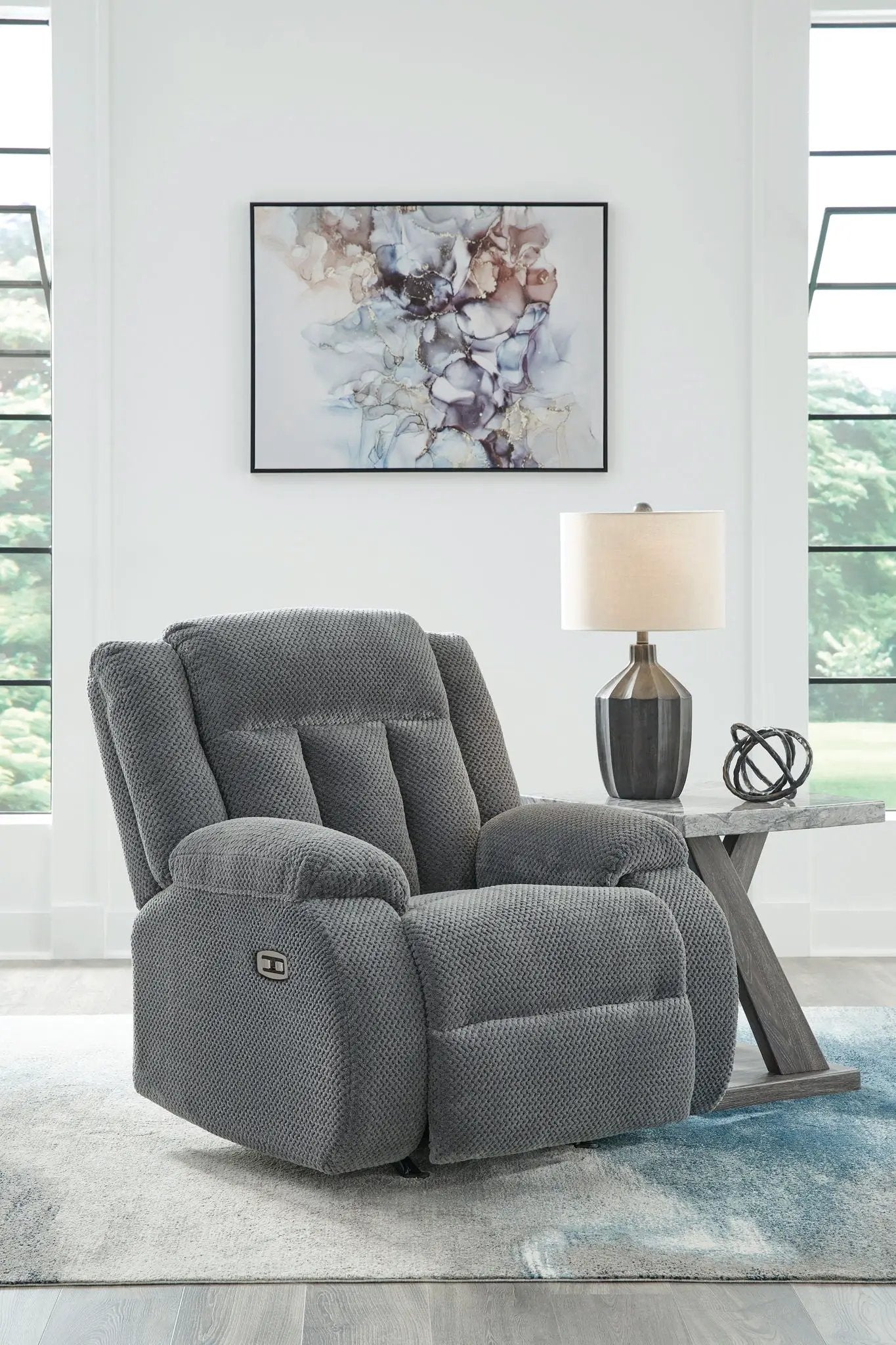 Observation Power Rocker Recliner in steel gray textured fabric, single chair on Tampa Home & Garden Store