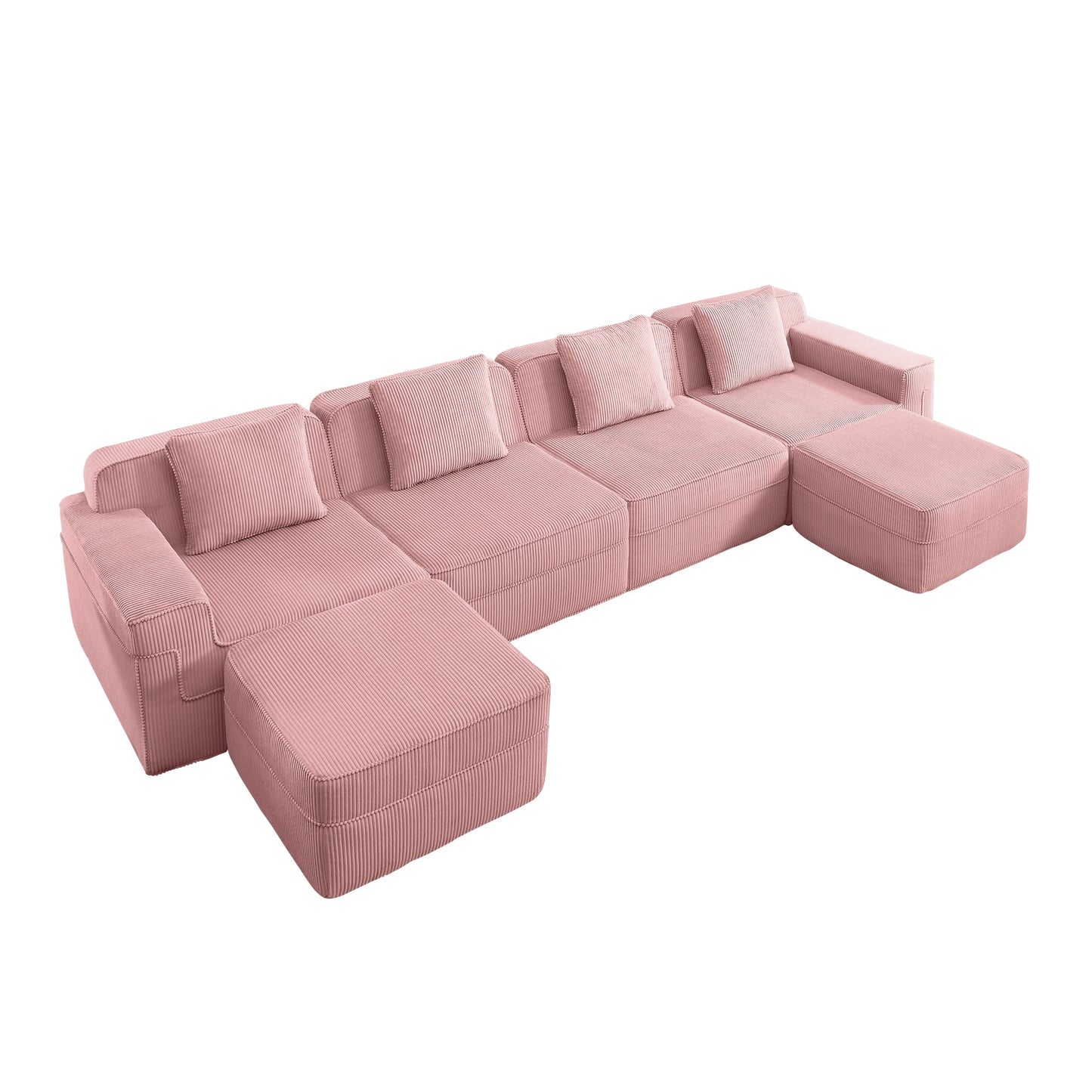 Modular 4 Seat U Shape Boneless Sofa pink corduroy by HouseOfZazla on Tampa Home & Garden Store