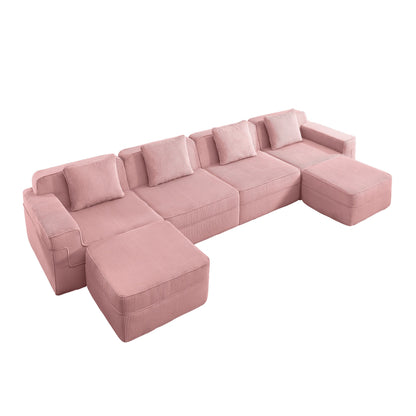 Modular 4 Seat U Shape Boneless Sofa pink corduroy by HouseOfZazla on Tampa Home & Garden Store