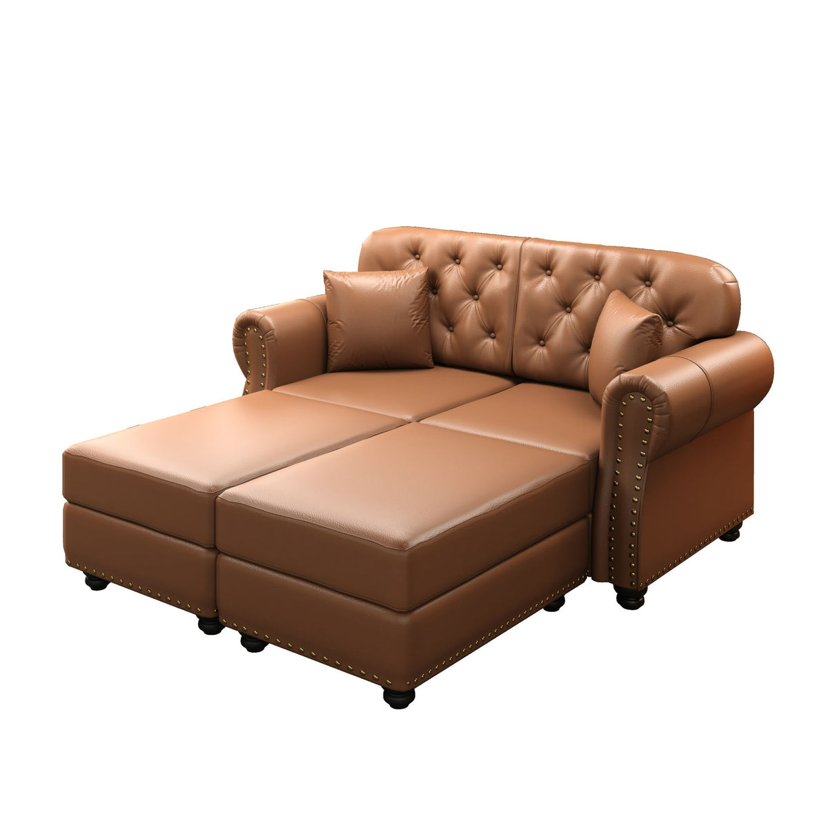 Upholstered Sofa with Nailhead and Ottoman
