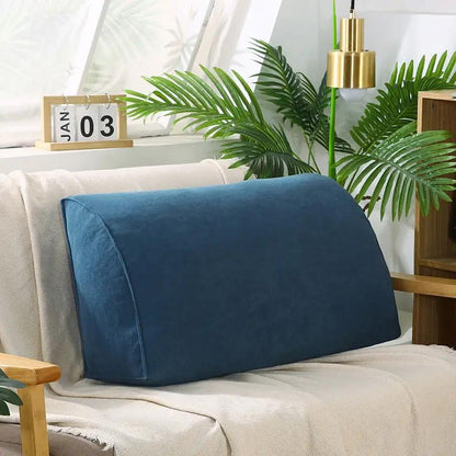 Removable blue sofa cushion with washable cover resting on beige living room sofa on Tampa Home & Garden Store