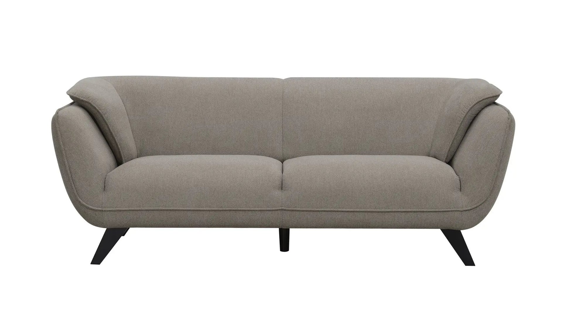 Nayeli Boucle Sofa taupe upholstery, two cushions, black angled legs, Unique Piece Furniture on Tampa Home & Garden Store