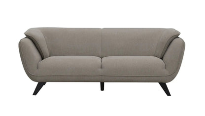 Nayeli Boucle Sofa taupe upholstery, two cushions, black angled legs, Unique Piece Furniture on Tampa Home & Garden Store
