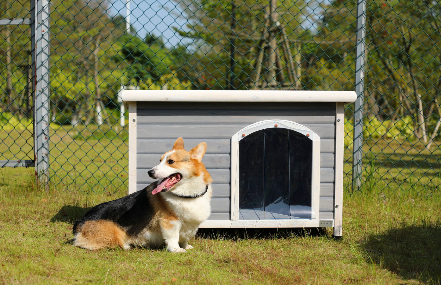 Medium wooden outdoor dog house waterproof roof elevated floor adjustable feet HouseOfZazla on Tampa Home & Garden Store