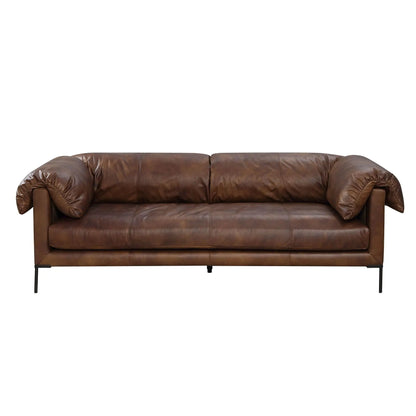 Three-seat mocha top-grain leather sofa with rolled arms and slim metal legs by Unique Piece Furniture on Tampa Home & Garden Store