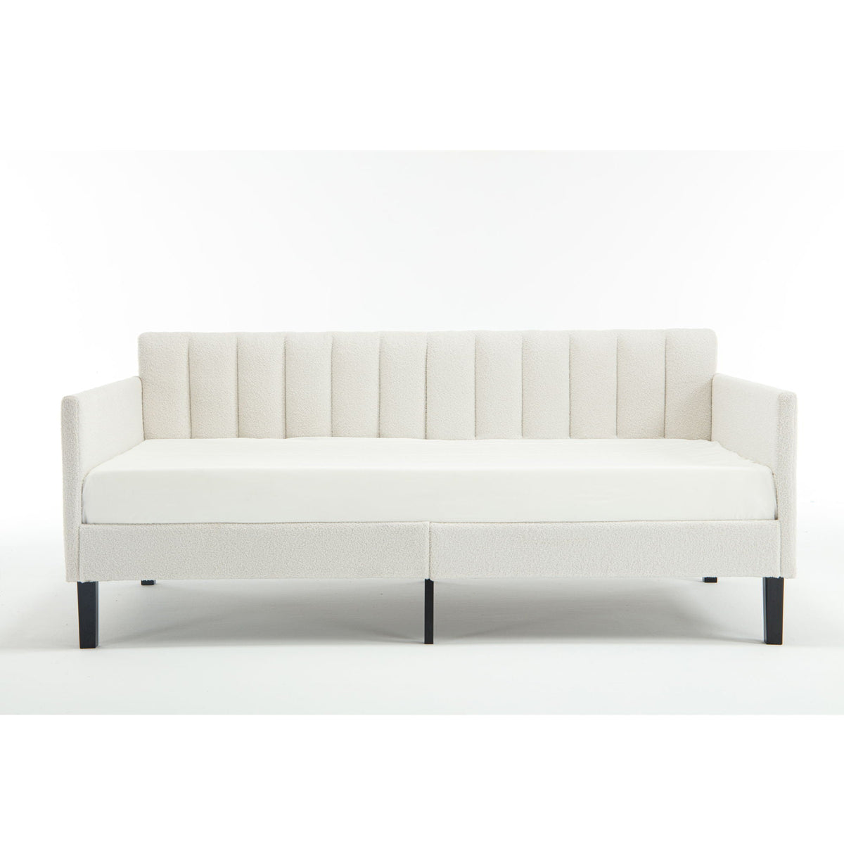 Elena Upholstered Daybed with ribbed tufted backrest in cream boucle by HouseOfZazla on Tampa Home & Garden Store