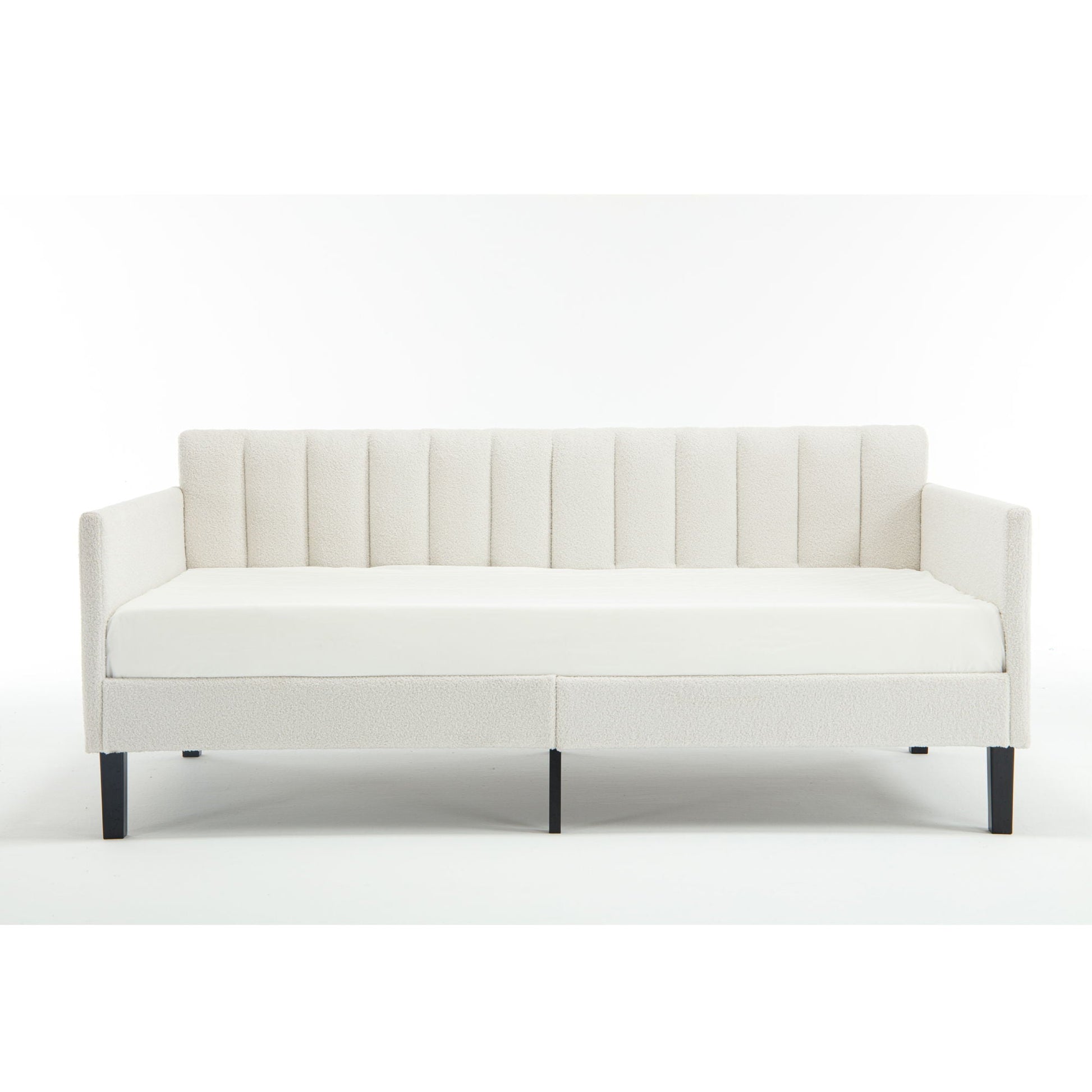 Elena Upholstered Daybed with ribbed tufted backrest in cream boucle by HouseOfZazla on Tampa Home & Garden Store