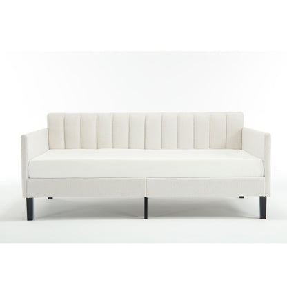 Elena Upholstered Daybed with ribbed tufted backrest in cream boucle by HouseOfZazla on Tampa Home & Garden Store