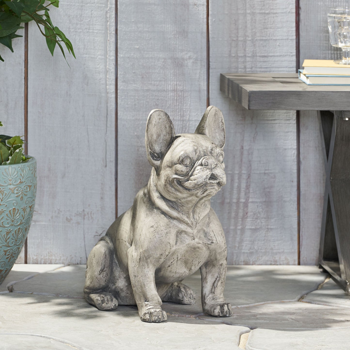 Dog garden statue French Bulldog in weathered gray stone finish by HouseOfZazla on Tampa Home & Garden Store