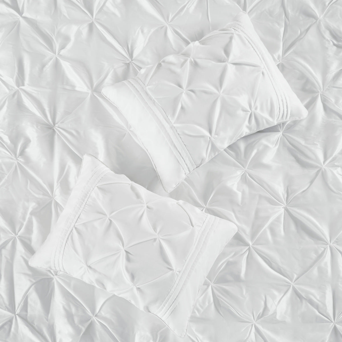 7 Piece Tufted Comforter Set White by HouseOfZazla with quilted pattern and two pillows on Tampa Home & Garden Store