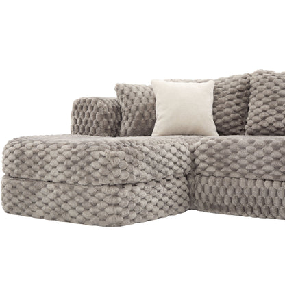 Modular Sectional Sofa HouseOfZazla taupe chunky knit with cream pillow, 3-piece set on Tampa Home & Garden Store