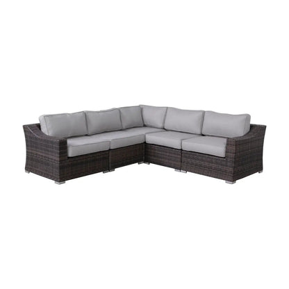 Contemporary outdoor rattan sectional with gray cushions in dark brown wicker stationary on Tampa Home & Garden Store