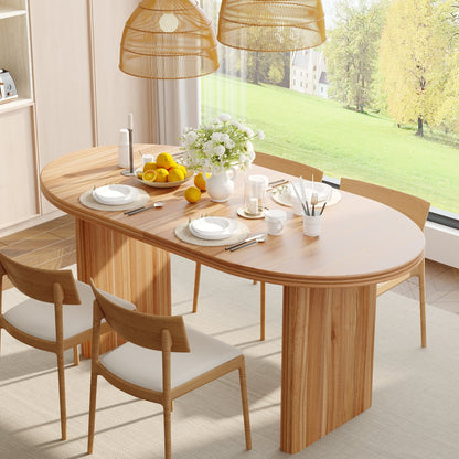 Modern extendable dining table with removable leaves in natural wood finish, pedestal base on Tampa Home & Garden Store