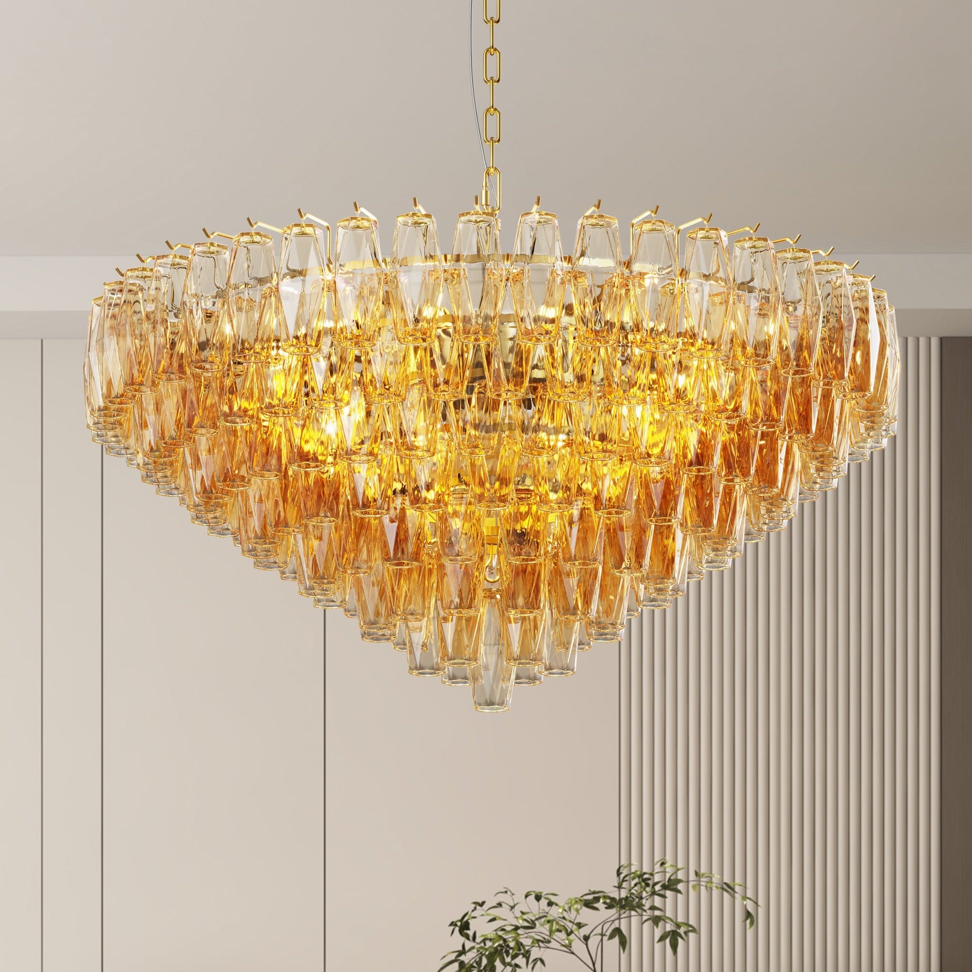 37 inch extra large 14-light gold modern round chandelier HouseOfZazla hanging from chain on Tampa Home & Garden Store