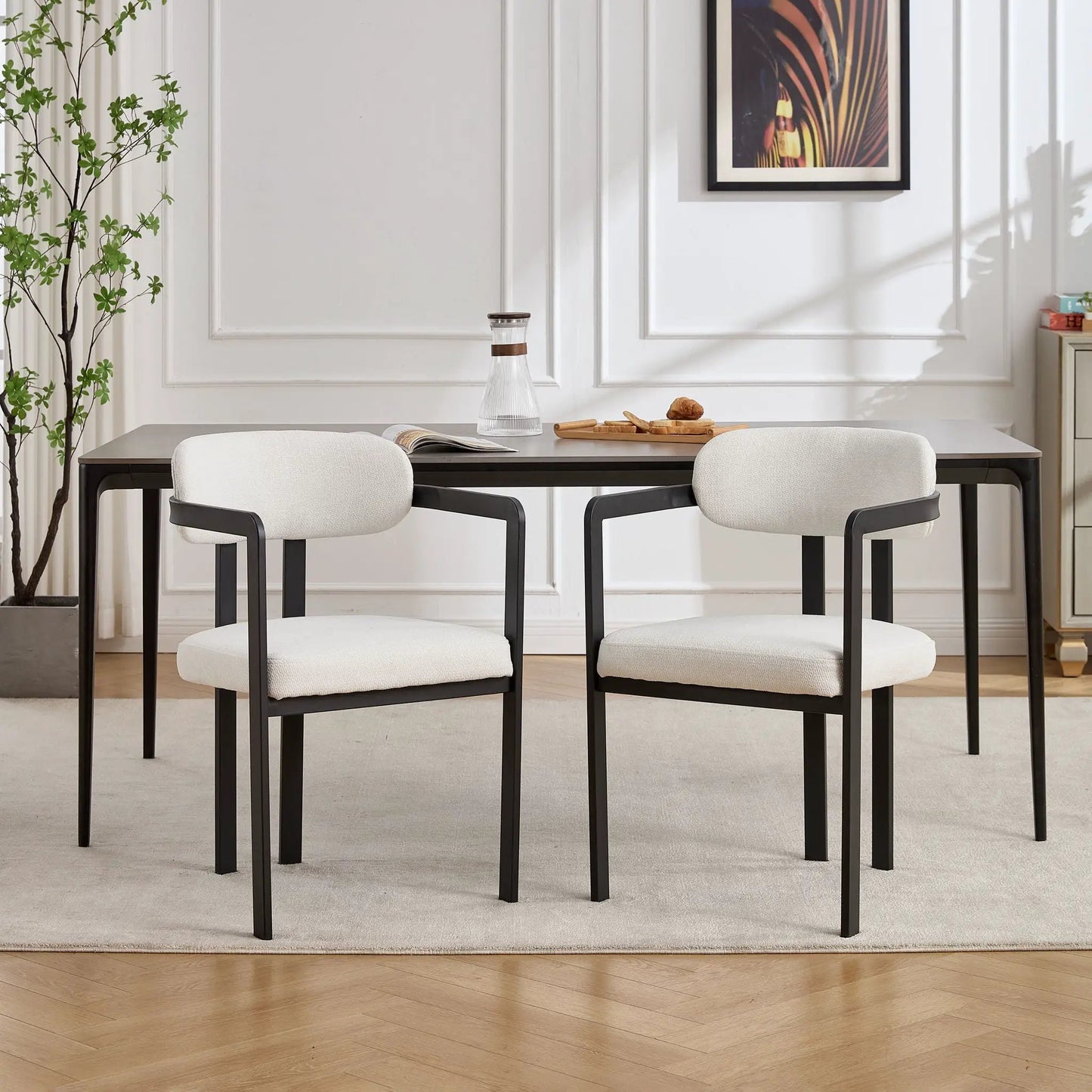 Dining Arm Chairs Set of 2 with Matte Metal Legs