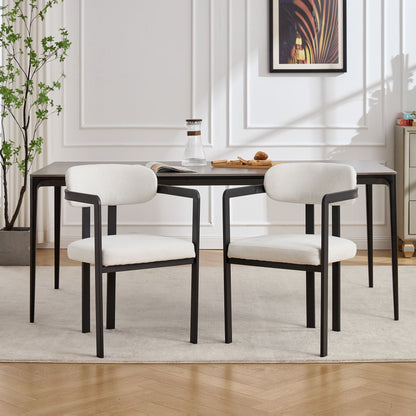 Dining arm chairs, white upholstered seats, black metal frames, set of 2 on Tampa Home & Garden Store