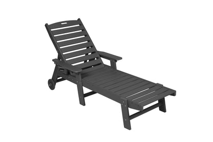 Outdoor lounge chair with wood-textured slats and adjustable backrest by HouseOfZazla on Tampa Home & Garden Store
