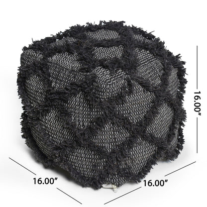 Jumanji Handcrafted Wool and Cotton Pouf Brown