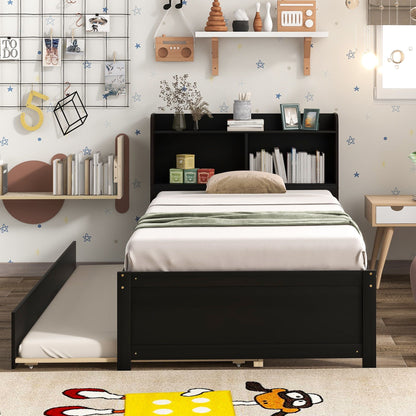 Twin Bed With Trundle And Storage Bookcase