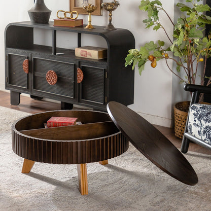 Round Retro Coffee Table with Solid Wood Legs