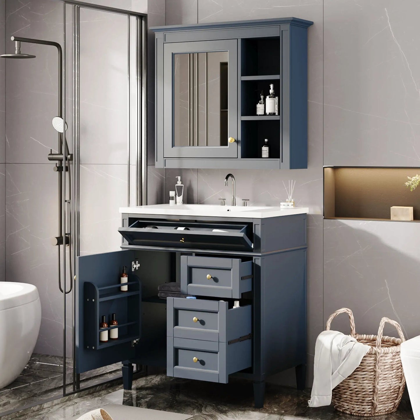 Bathroom Vanity with Top Sink and Mirror Cabinet