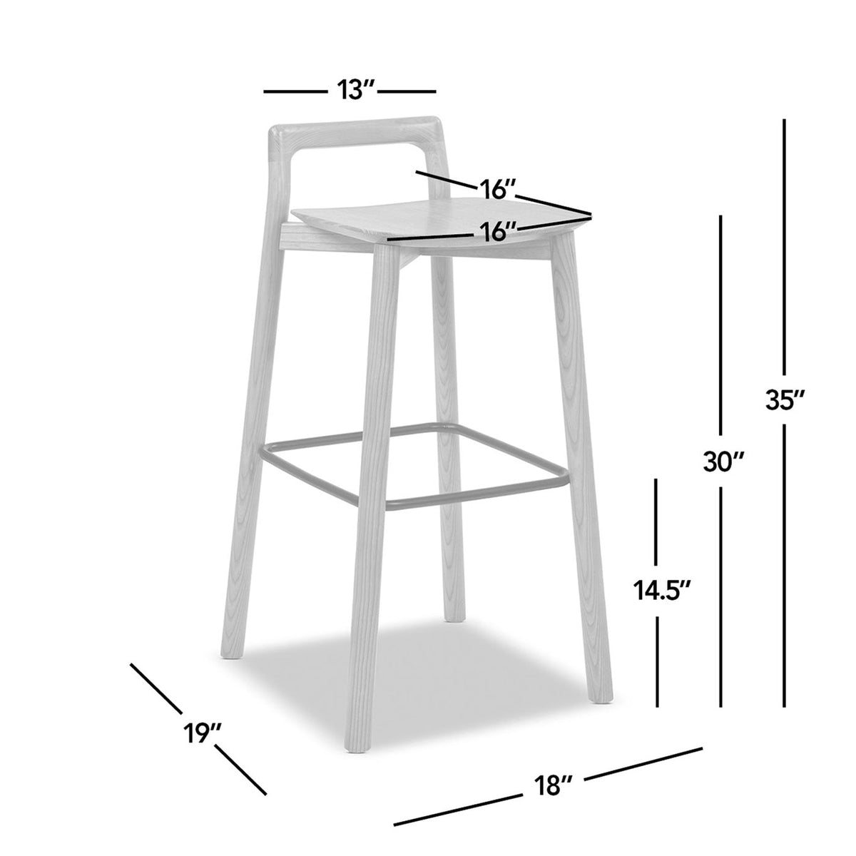 Bar stool HouseOfZazla walnut modern minimalist low back with iron footrest on Tampa Home & Garden Store