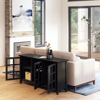 Acadian Wide Storage Cabinet Handcrafted in black with grid-panel sides and open shelving on Tampa Home & Garden Store