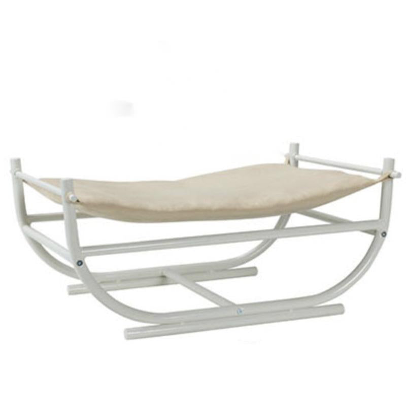 Iron Cat Hammock Pet Sofa Bed beige fabric over white metal frame on Tampa Home & Garden Store