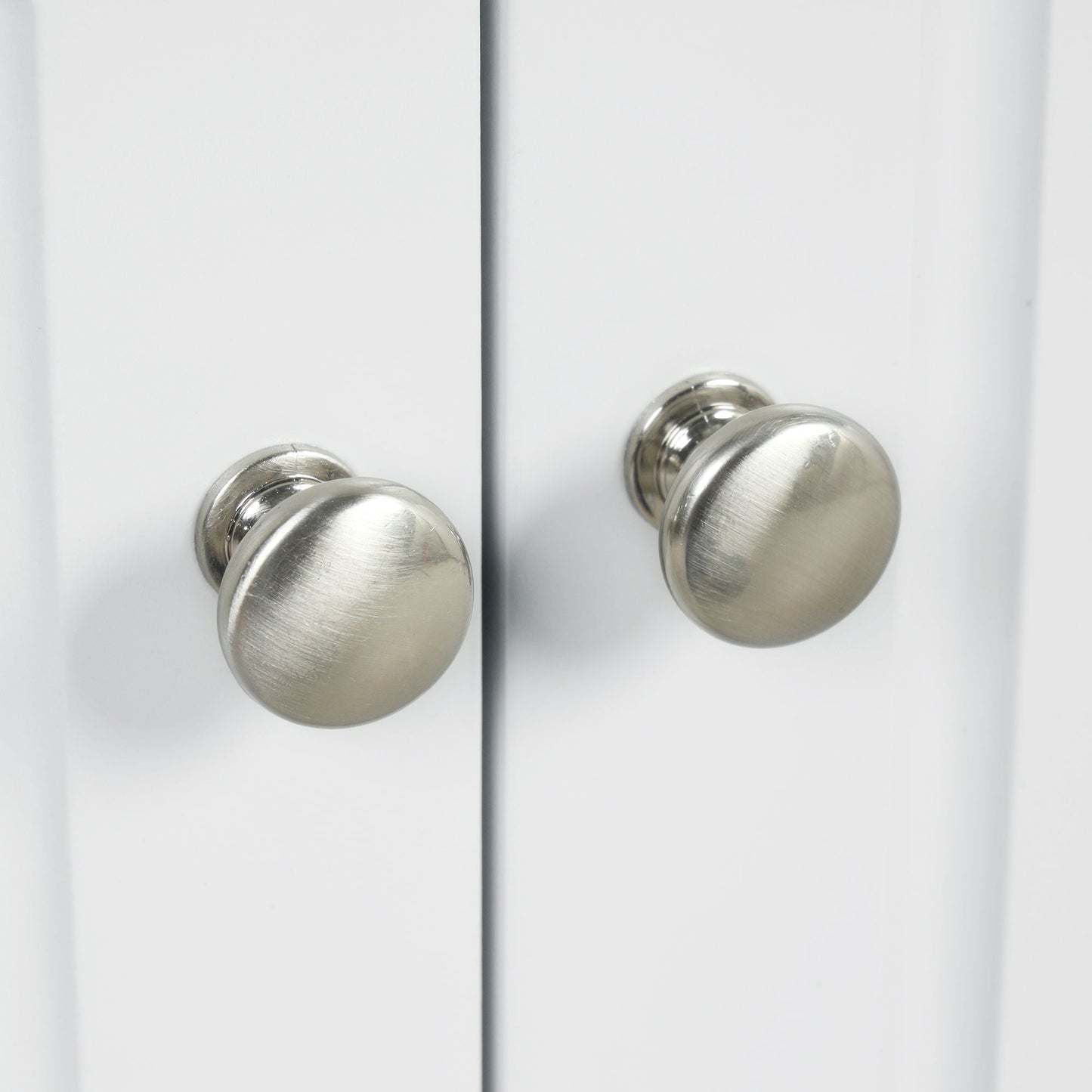 Triangle bathroom storage cabinet brushed nickel round knobs white linen doors on Tampa Home & Garden Store