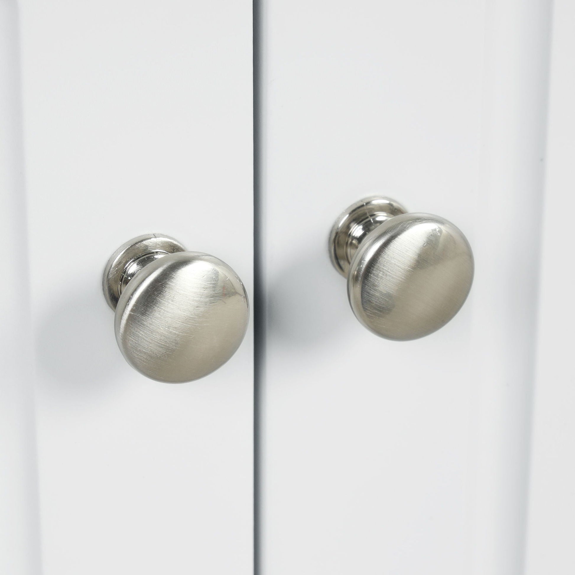 Triangle bathroom storage cabinet brushed nickel round knobs white linen doors on Tampa Home & Garden Store