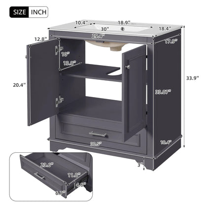 Bathroom Vanity With Sink, Cabinet & 2 Soft Closing Doors & Adjustable Shelf in dark gray on Tampa Home & Garden Store