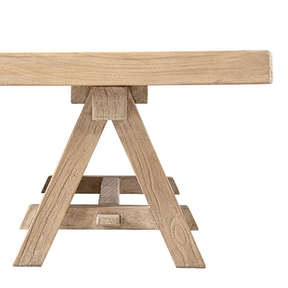 Trestle coffee table solid reclaimed elm construction with light brown finish on Tampa Home & Garden Store