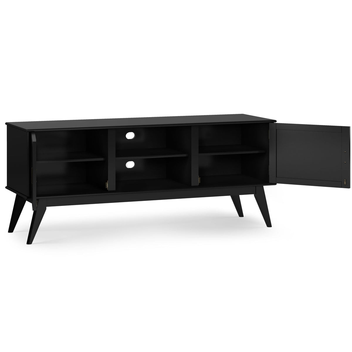 Handcrafted Mid Century TV Stand and Storage in black finish with open shelves by HouseOfZazla on Tampa Home & Garden Store