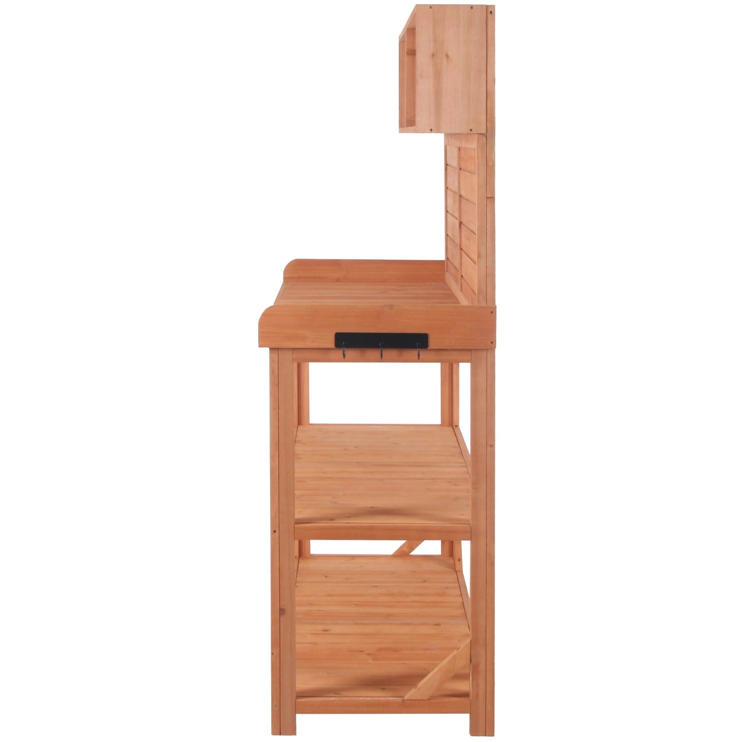 TOPMAX 65' wooden farmhouse outdoor potting bench by HouseOfZazla with tall back and hooks on Tampa Home & Garden Store